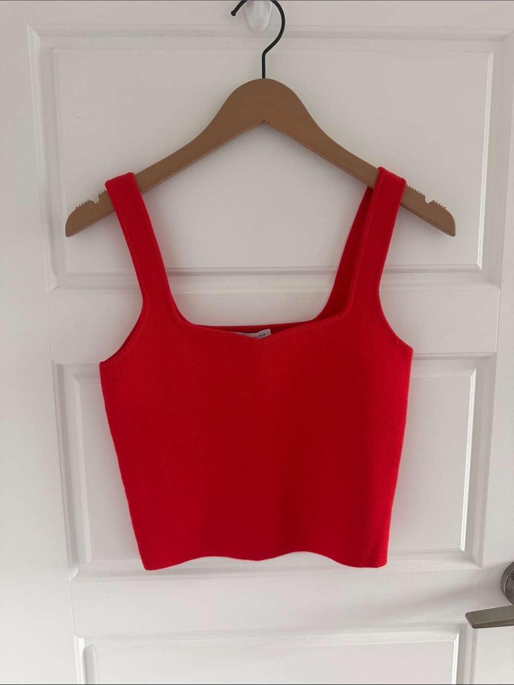 Zara Red Square-Neck Ribbed Crop Tank Top S